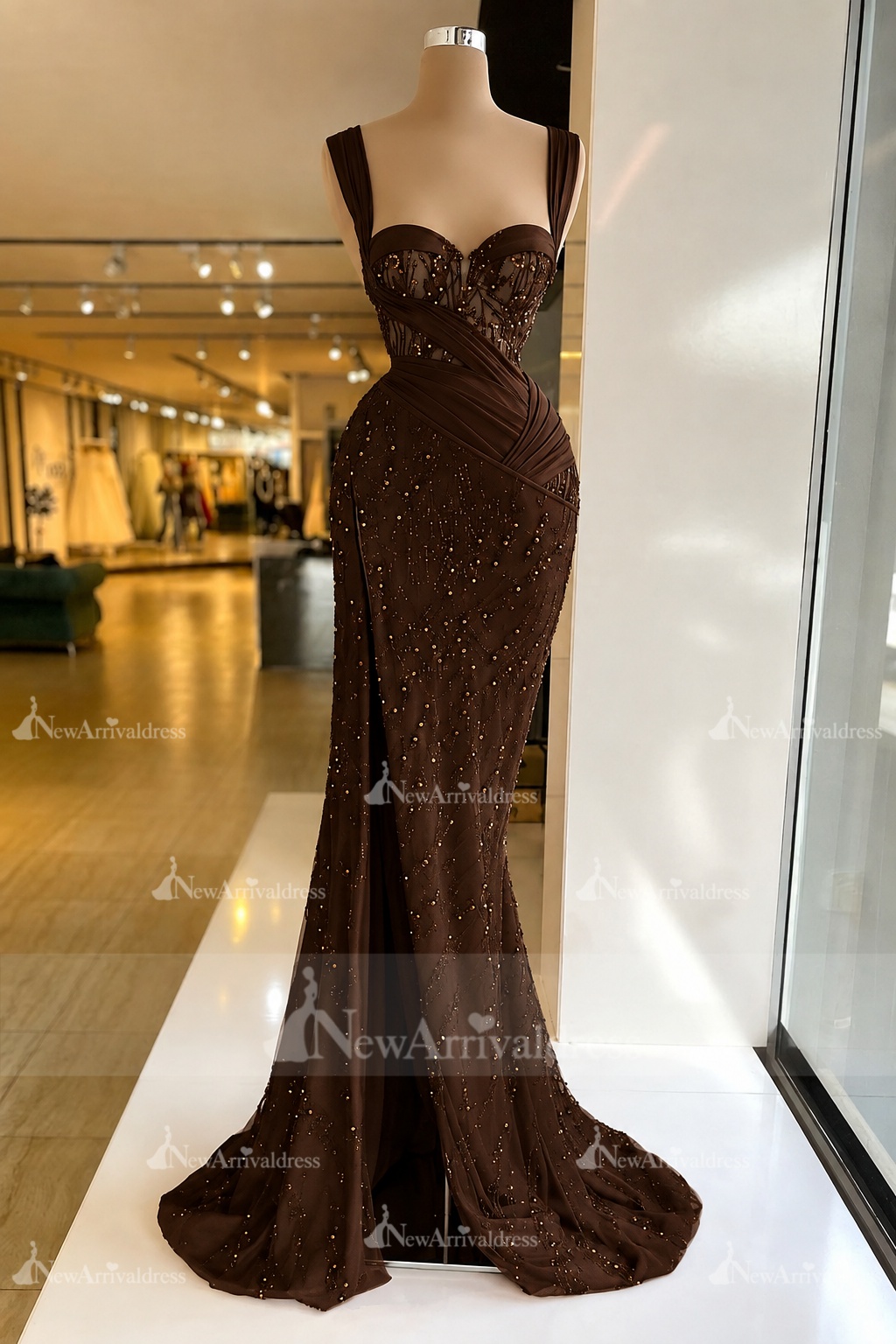 Charming Red Sweetheart Mermaid Prom Dress Beadings Strap Party Dress