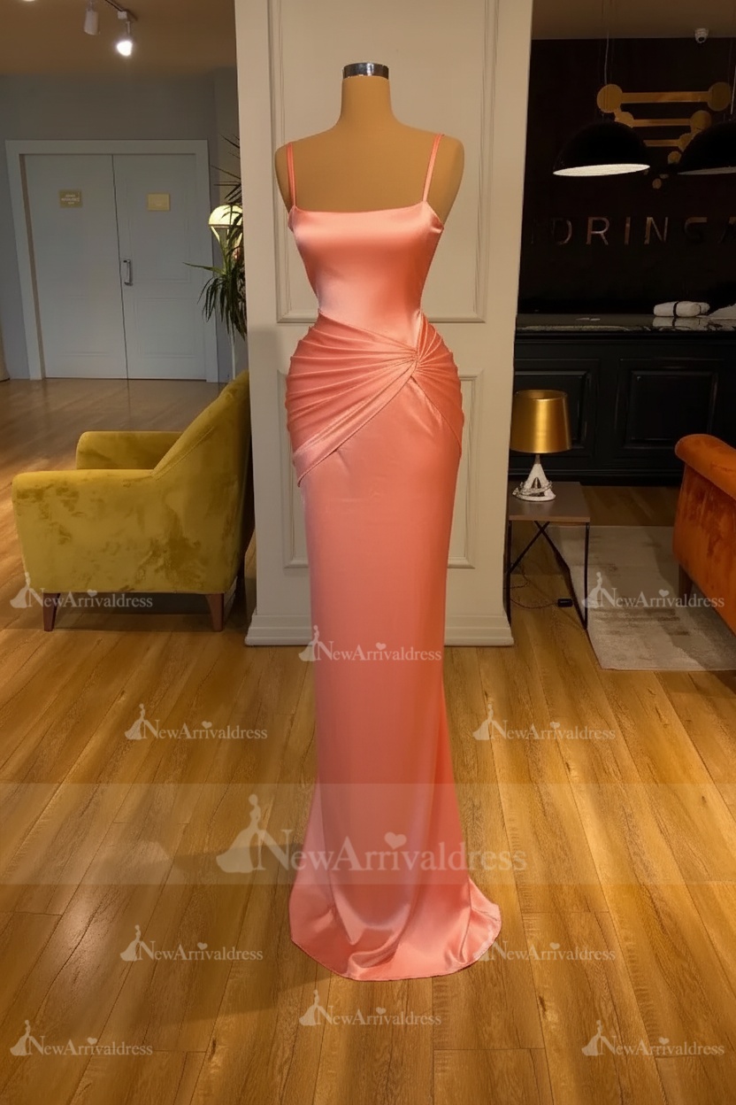 Chic Sky Blue Square Neck Slim Evening Party Wear Dress Sleeveless Satin Prom Dress