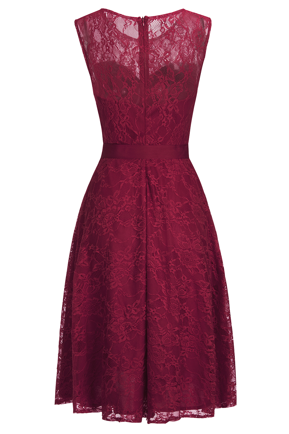 A-line Sleeveless Burgundy Lace Dresses with Bow-newarrivaldress