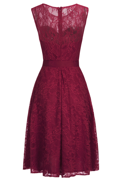A-line Sleeveless Burgundy Lace Dresses with Bow-newarrivaldress