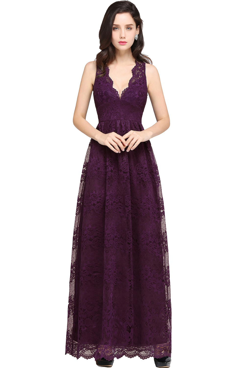 CHAYA | Sheath V-neck Floor-length Lace Navy Blue Prom Dress-newarrivaldress