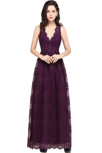 CHAYA | Sheath V-neck Floor-length Lace Navy Blue Prom Dress-newarrivaldress