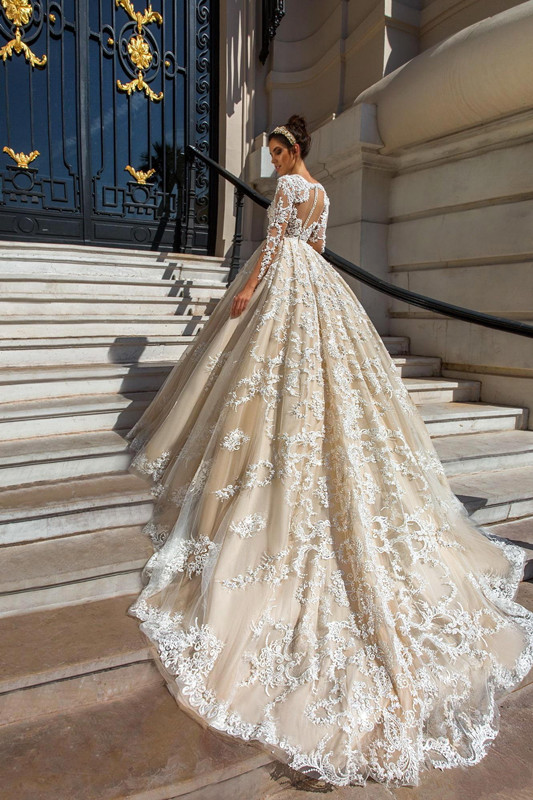 Princess Court Train Glamorous Lace Long Sleeve Wedding Dresses-newarrivaldress