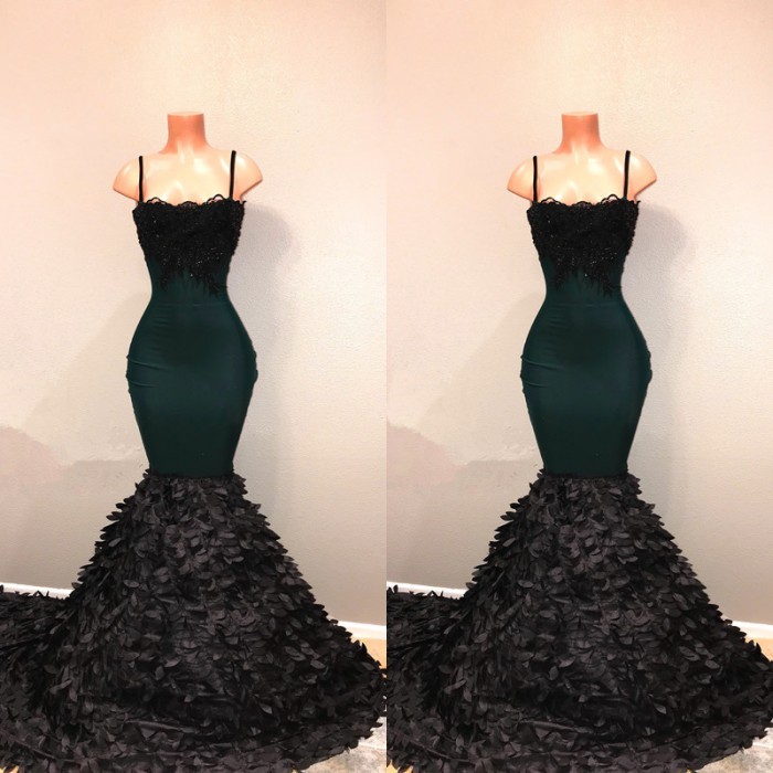 Modest Spaghetti Strap Mermaid Prom Dresses | Ruffles Prom Dresses-newarrivaldress