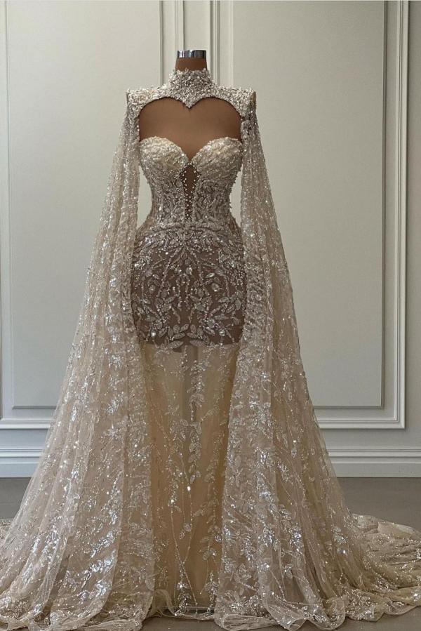 Gorgeous Sweetheart Shiny Sequins Mermaid Wedding Dress with Sweep Shawl-newarrivaldress