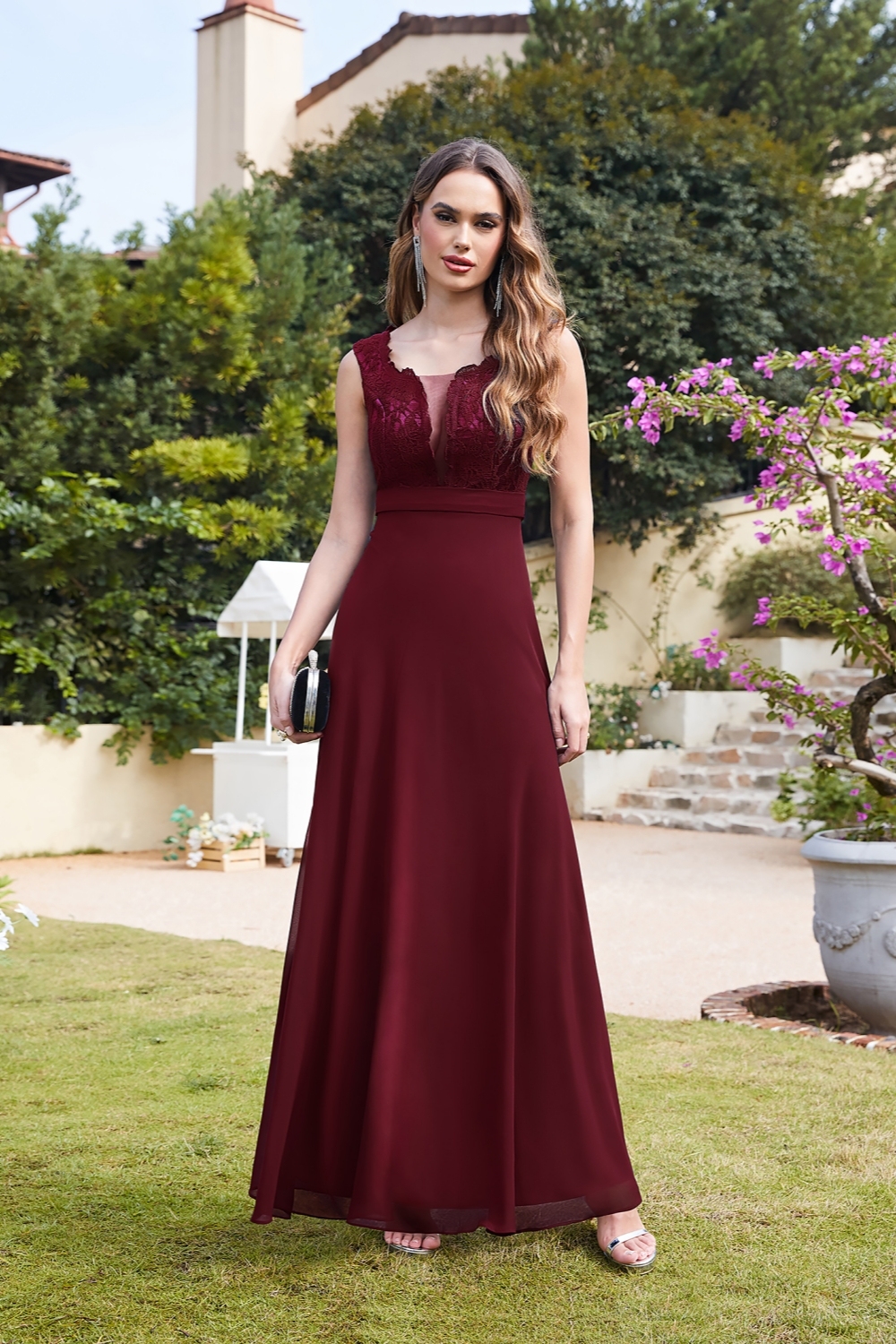 CORINNE | A-line Floor-length Lace Burgundy Elegant Prom Dress-newarrivaldress