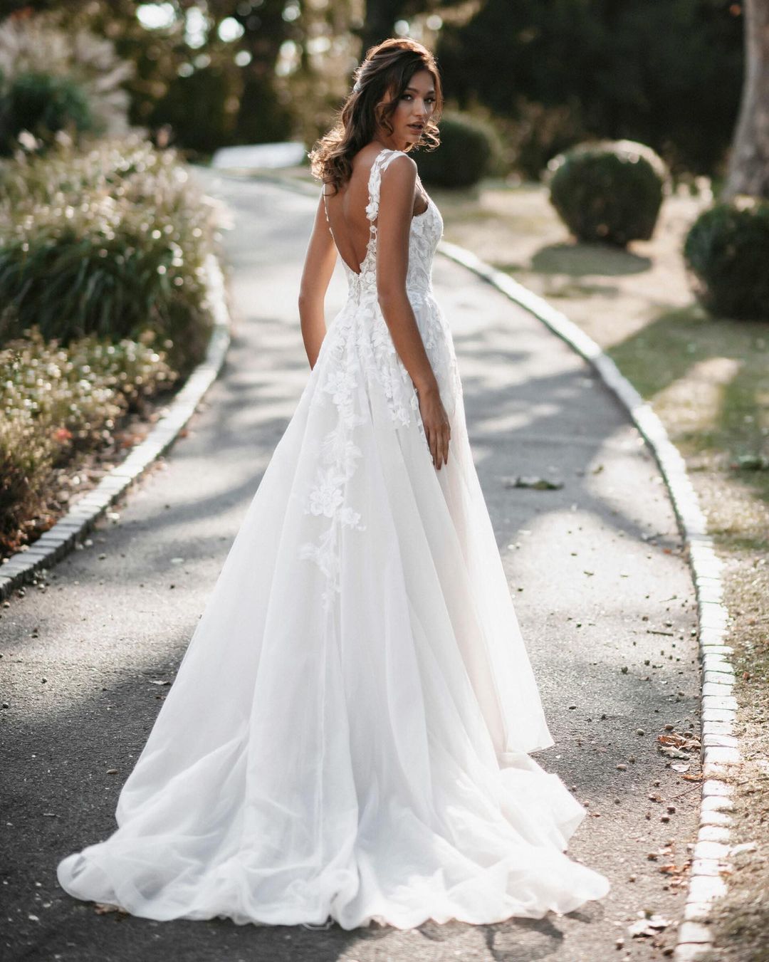A-line Wedding Dress Cap Sleeves White Tulle Lace Bridal Dress Floor Length-newarrivaldress