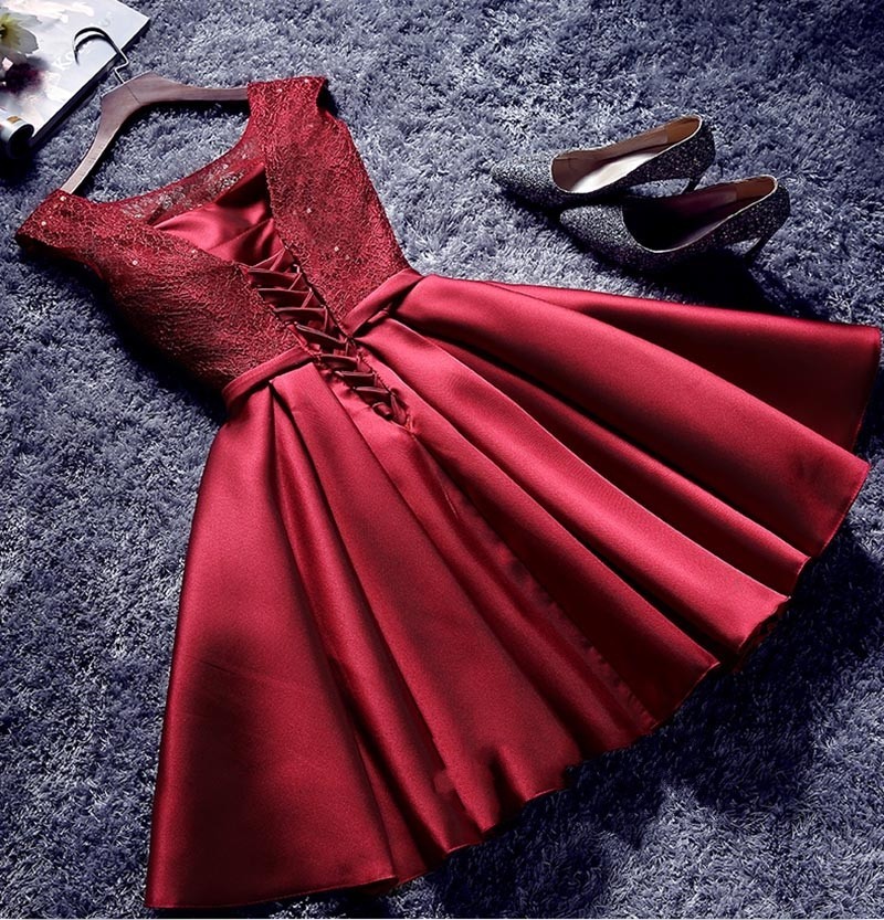 Bowknot Sash Lace-Up-Back Red Custom Made A-line Sexy Short Homecoming Dresses-newarrivaldress