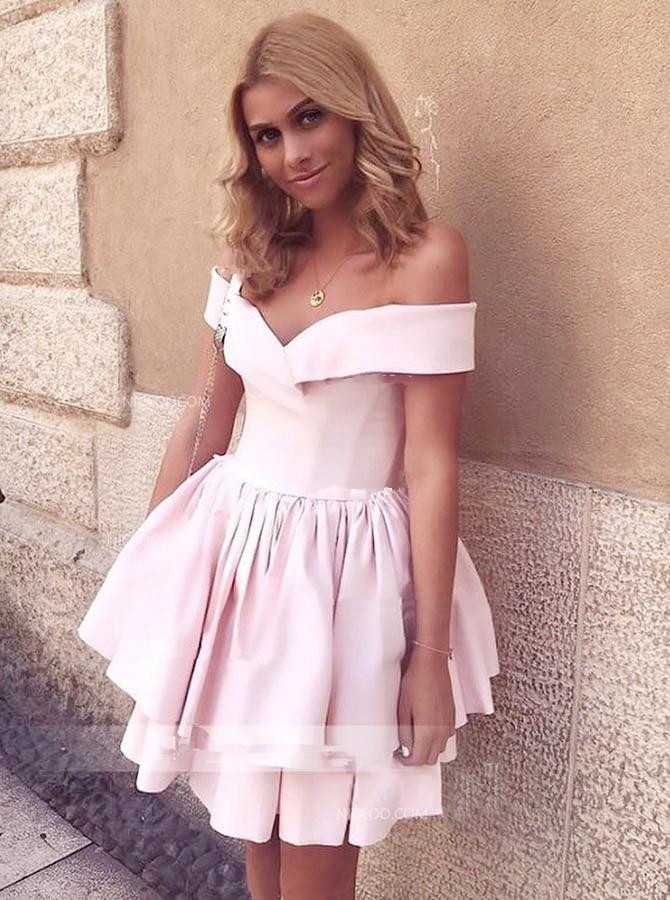 Newest Pink Off-the-shoulder Short Homecoming Dress | A-line Party Gown-newarrivaldress
