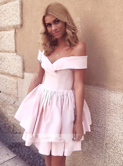 Newest Pink Off-the-shoulder Short Homecoming Dress | A-line Party Gown-newarrivaldress