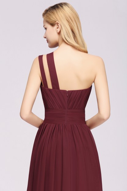 Elegant A-Line Burgundy Chiffon One-Shoulder Sleeveless Ruffles Floor-Length Bridesmaid Dresses-newarrivaldress