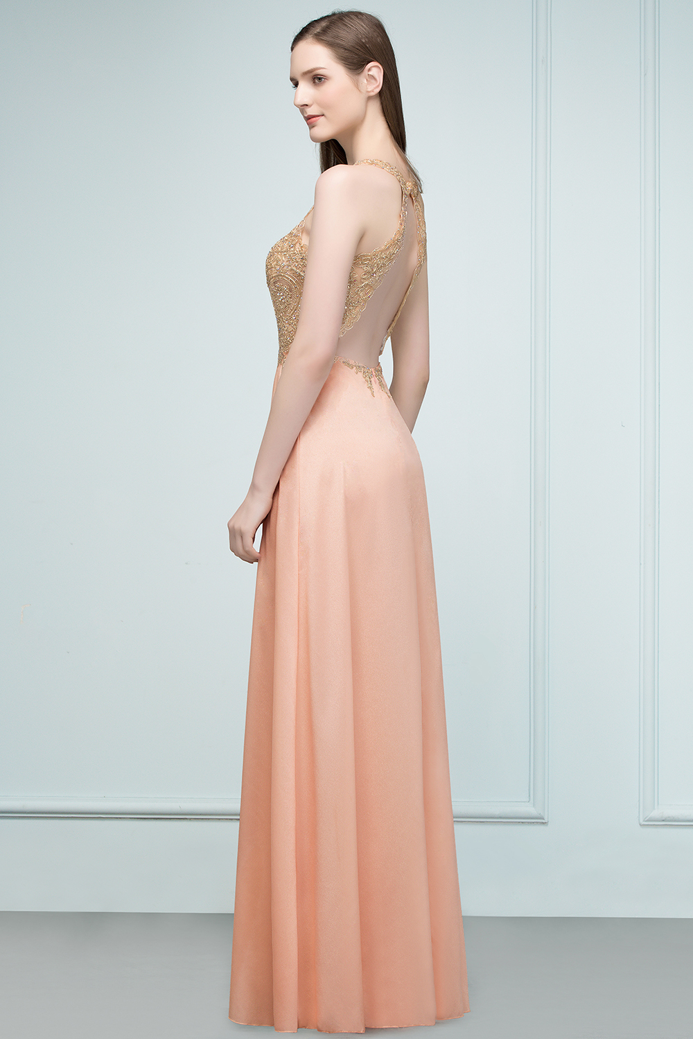 JULIETA | A-line Floor Length V-neck Sleeveless Appliques Chiffon Prom Dresses-newarrivaldress