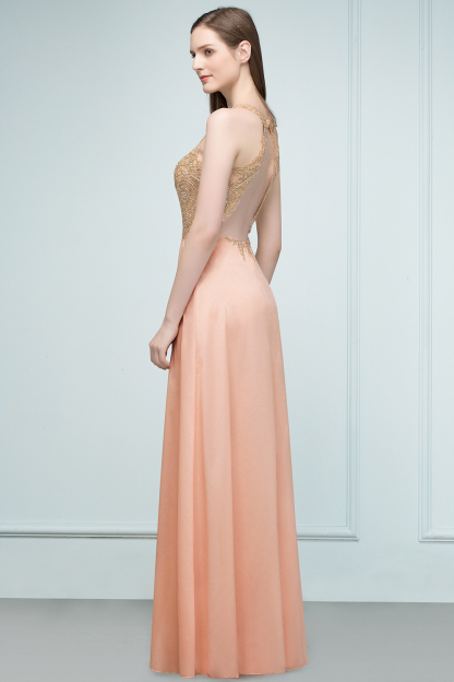 JULIETA | A-line Floor Length V-neck Sleeveless Appliques Chiffon Prom Dresses-newarrivaldress