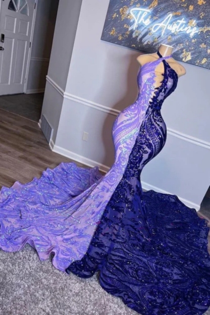 Sexy Halter BiColor Long Ｍermaid Prom Dress-newarrivaldress