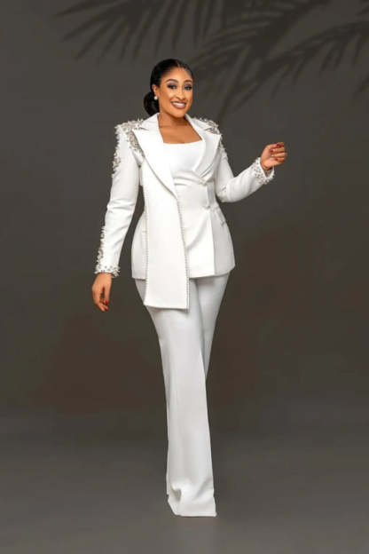 Women Suits 2 Pieces Mother Of The Bride Outfits White with Peaked Lapel-newarrivaldress