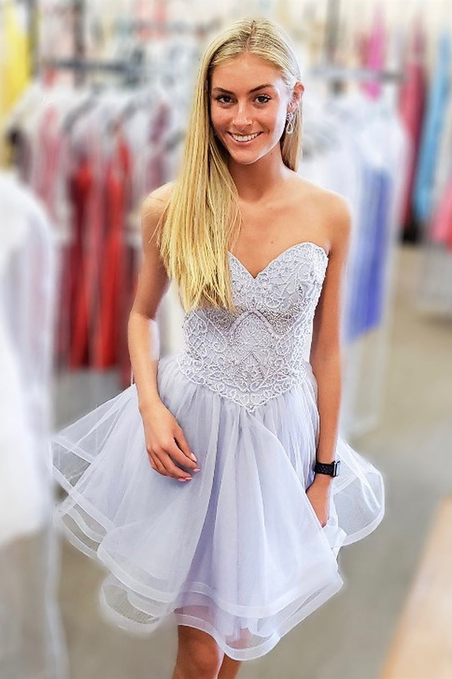 Affordable Sweetheart Sleeveless Homecoming Dress | Strapless Beading Short Cocktail Dress-newarrivaldress