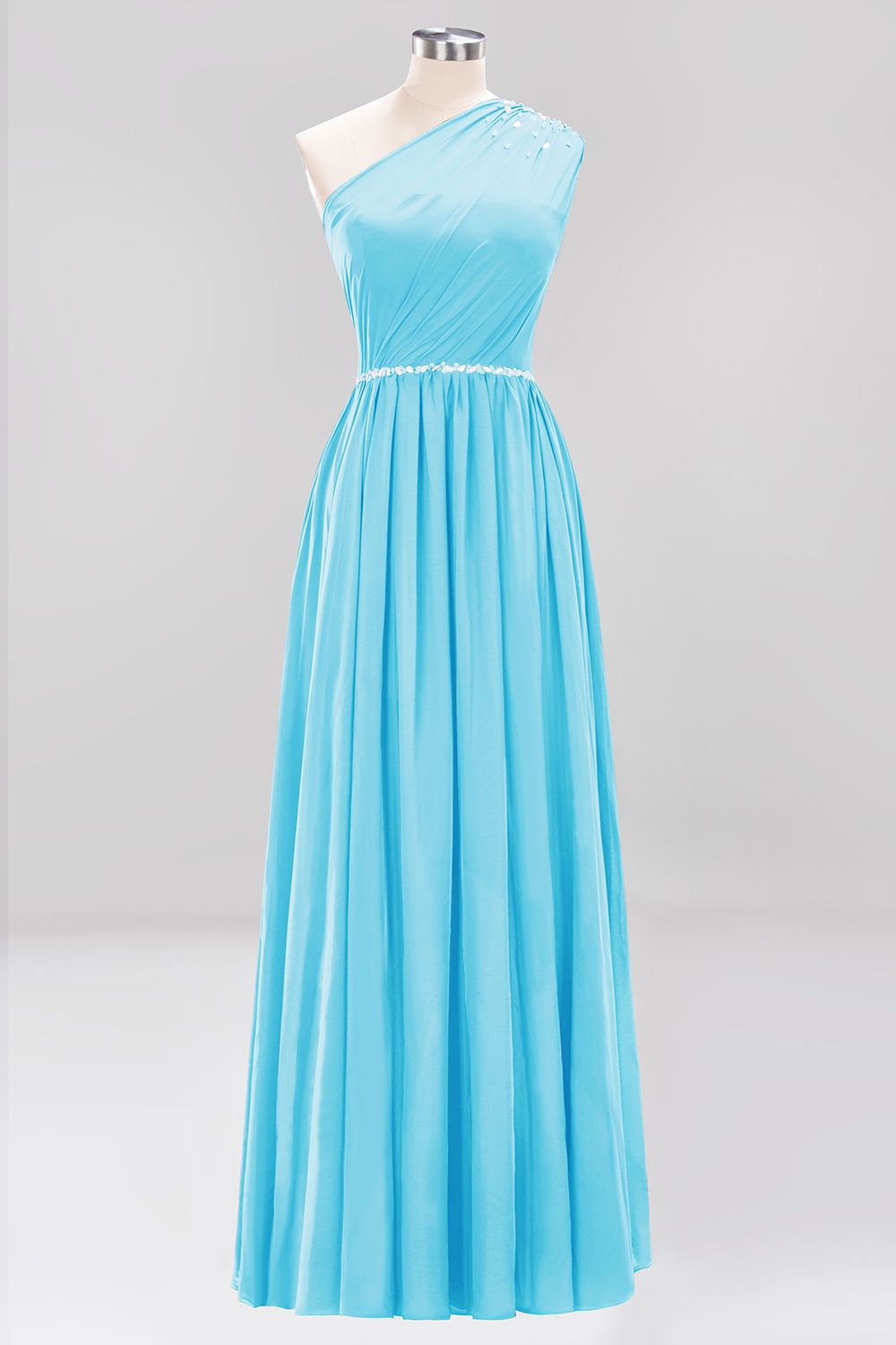Elegant A-Line Burgundy Chiffon One-Shoulder Sleeveless Ruffles Floor-Length Bridesmaid Dresses with Beadings-newarrivaldress
