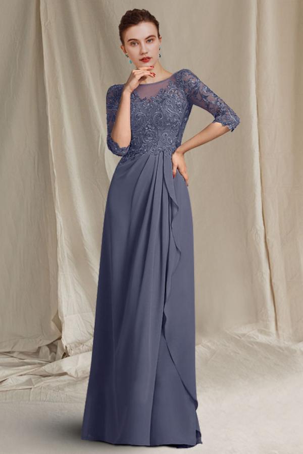 Half Sleeves Chiffon Mother of the Bride Dress Lace Appliques Evening Dress-newarrivaldress