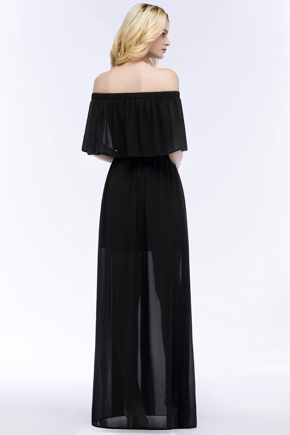 PANDORA | A-line Off-the-shoulder Floor Length Black Chiffon Bridesmaid Dresses-newarrivaldress