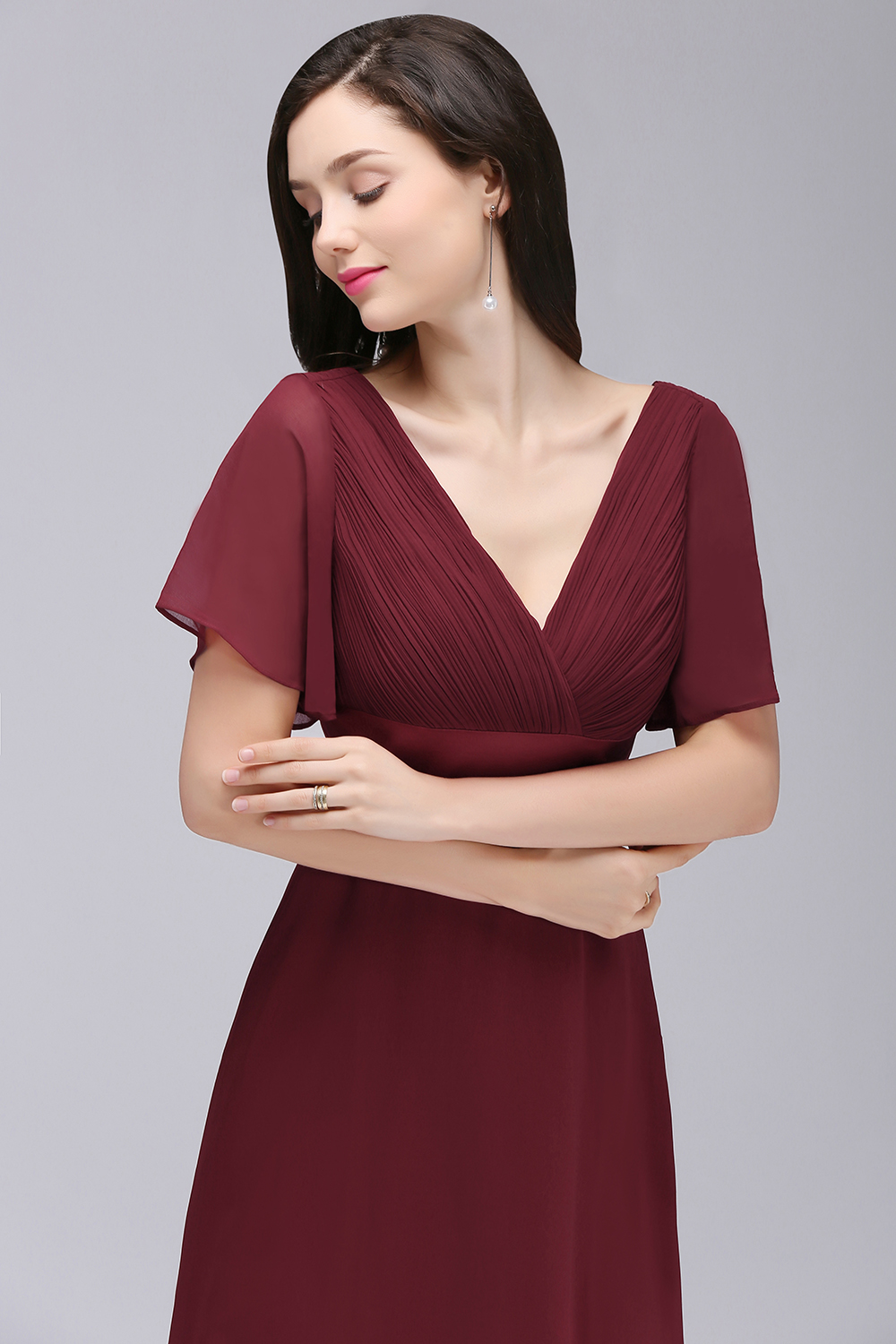 COLETTE | A-line Floor-length Chiffon Burgundy Prom Dress with Soft Pleats-newarrivaldress