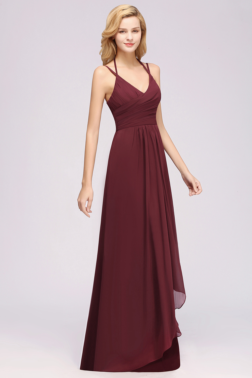 A-line Chiffon Spaghetti Straps Sleeveless Ruffles Floor-Length Bridesmaid Dresses-newarrivaldress