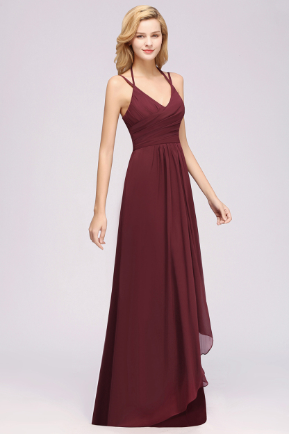 A-line Chiffon Spaghetti Straps Sleeveless Ruffles Floor-Length Bridesmaid Dresses-newarrivaldress