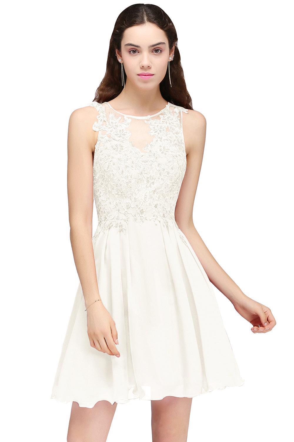 l homecoming dresses Sheer-Bodice Homecoming Dress with Embroidered Lace Blush / Medium main image 1