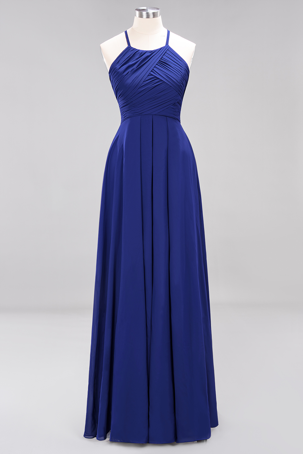 Halter Pleated Bridesmaid Dress Chiffon Sleeveless Floor Length Wedding Guest Dress-newarrivaldress