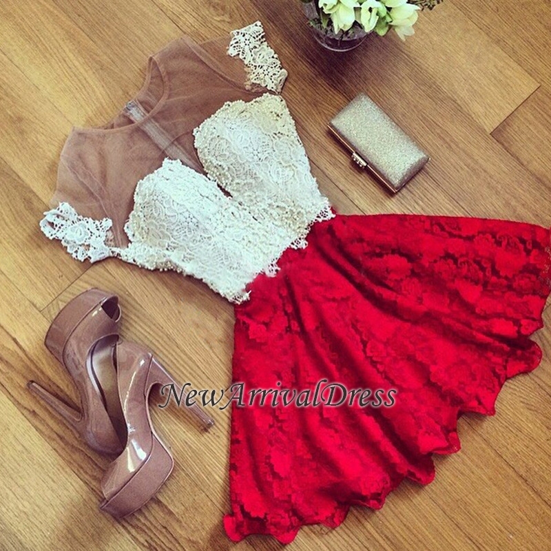 Short Sleeve Illusion Cute Lace Sexy Short Homecoming Dresses BA7001-newarrivaldress