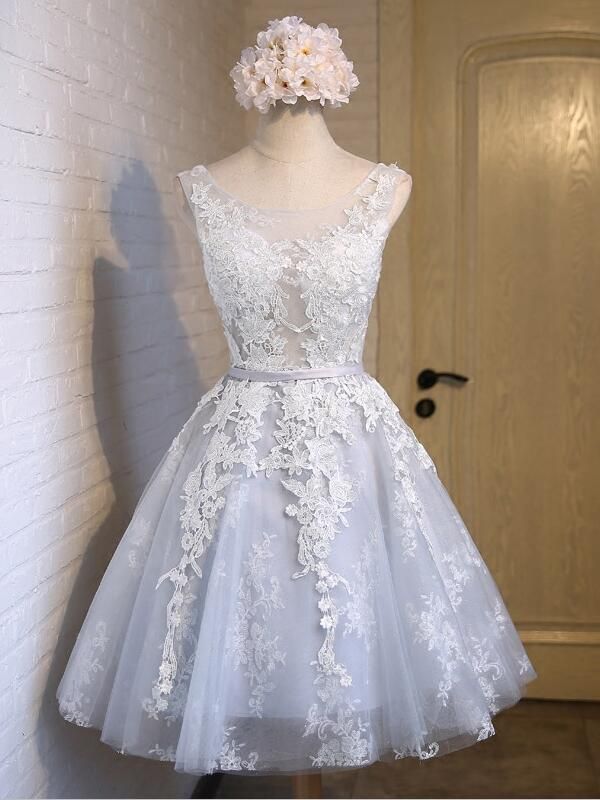 Sleeveless Tulle Lace Homecoming Custom Made A-line Scoop Lace Chic Dresses Cocktail Dresses-newarrivaldress