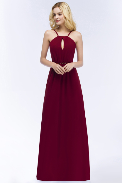 ROMA | A-line Keyhole Neckline Spaghetti Bridesmaid Dresses with Beading Sash-newarrivaldress