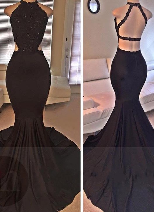 Open Back Long Sleeveless Mermaid Black Lace Long Prom Dresses ba2666-newarrivaldress