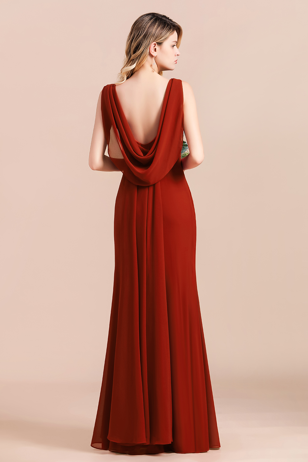 Elegant Cabernet Bridesmaid Dress Sleeveless V-Neck Long Mermaid Wedding Guest Dress-newarrivaldress