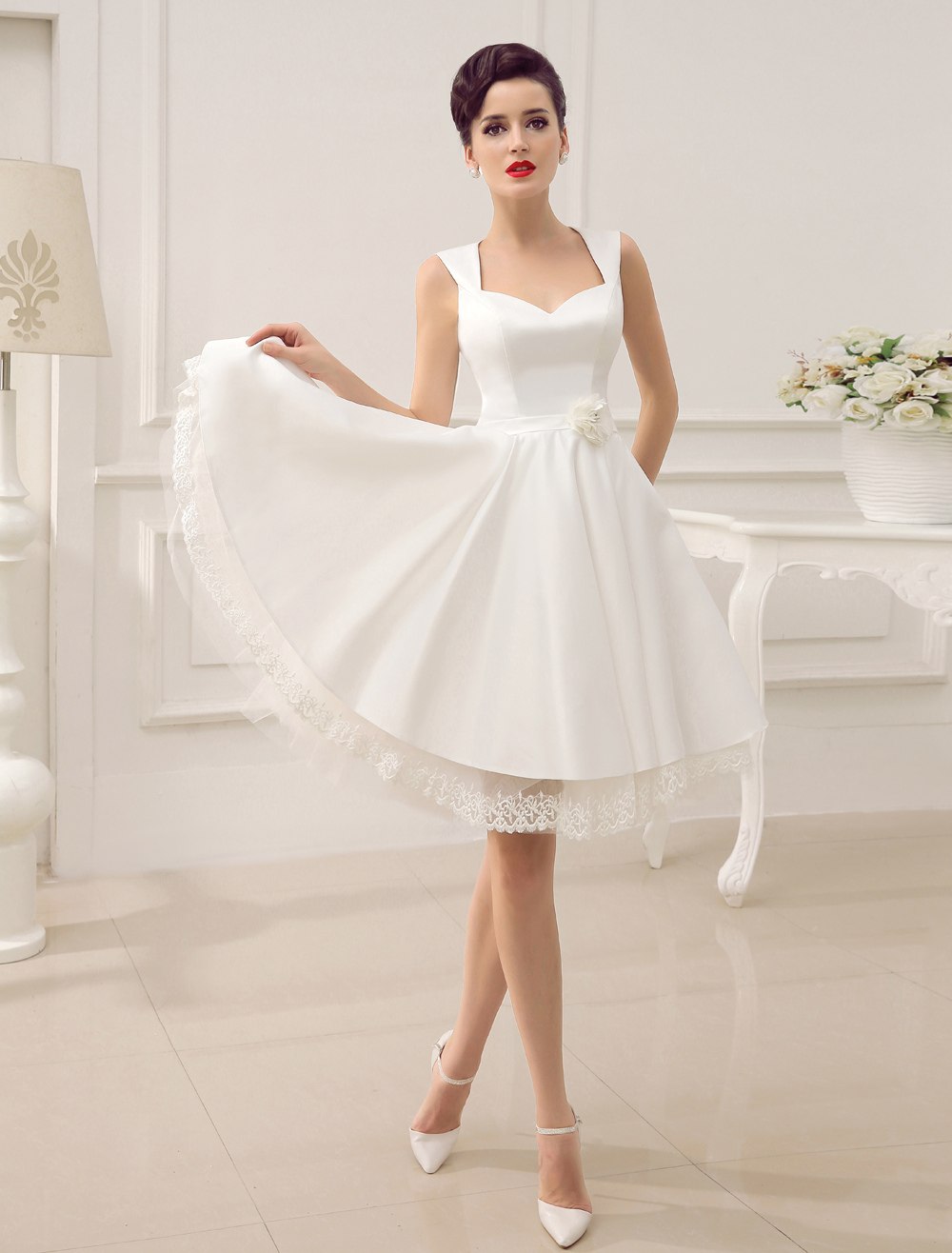 Short Wedding Dresses Satin 1950'S Vintage Bridal Queen Dress Exclusive-newarrivaldress