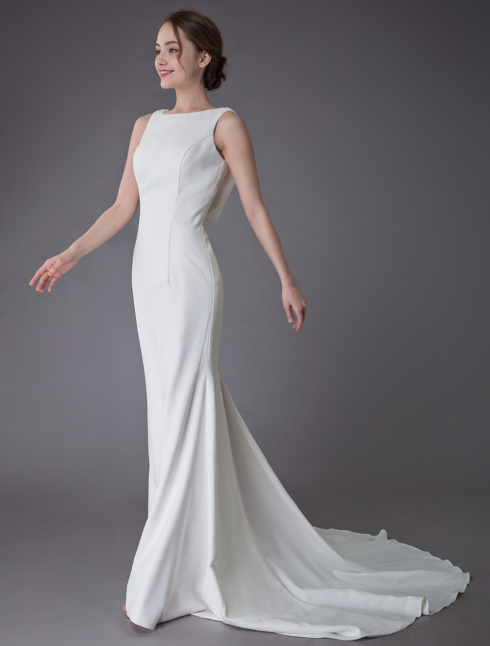 Wedding Dresses Ivory Sheath Simple Bridal Dress Cowl Back Beach Wedding Gowns With Train Exclusive-newarrivaldress