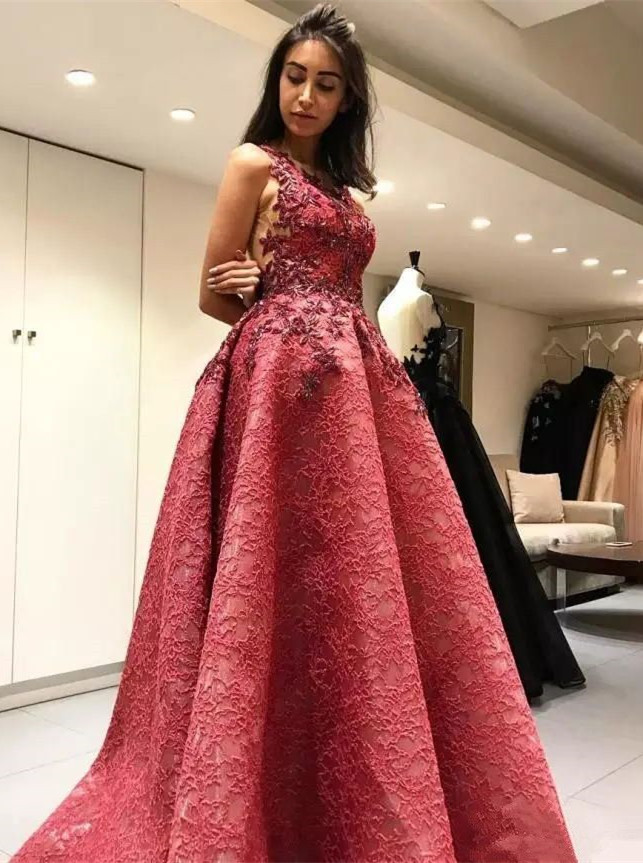 Gorgeous Lace Appliques A-line Open Back Evening Gown-newarrivaldress