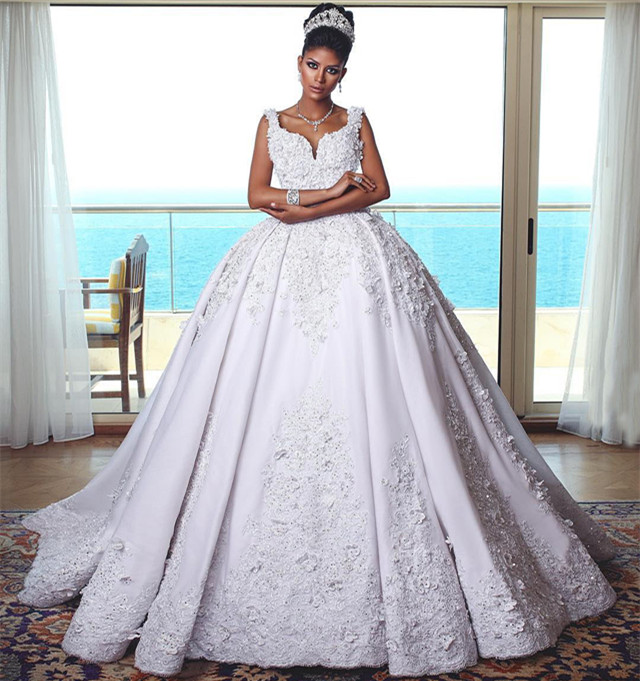 Glamorous Straps Lace Wedding Dresses | 2021 Sleeveless Puffy Ball Bridal Gowns-newarrivaldress