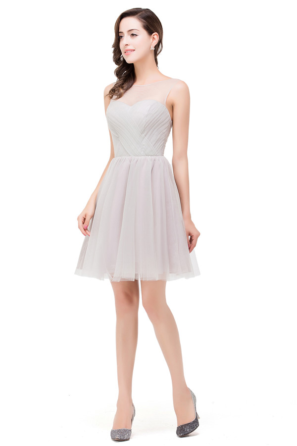 HARLOW | Elegant A-line Crew Mini Silver Bridesmaid Dresses With Ruffle-newarrivaldress