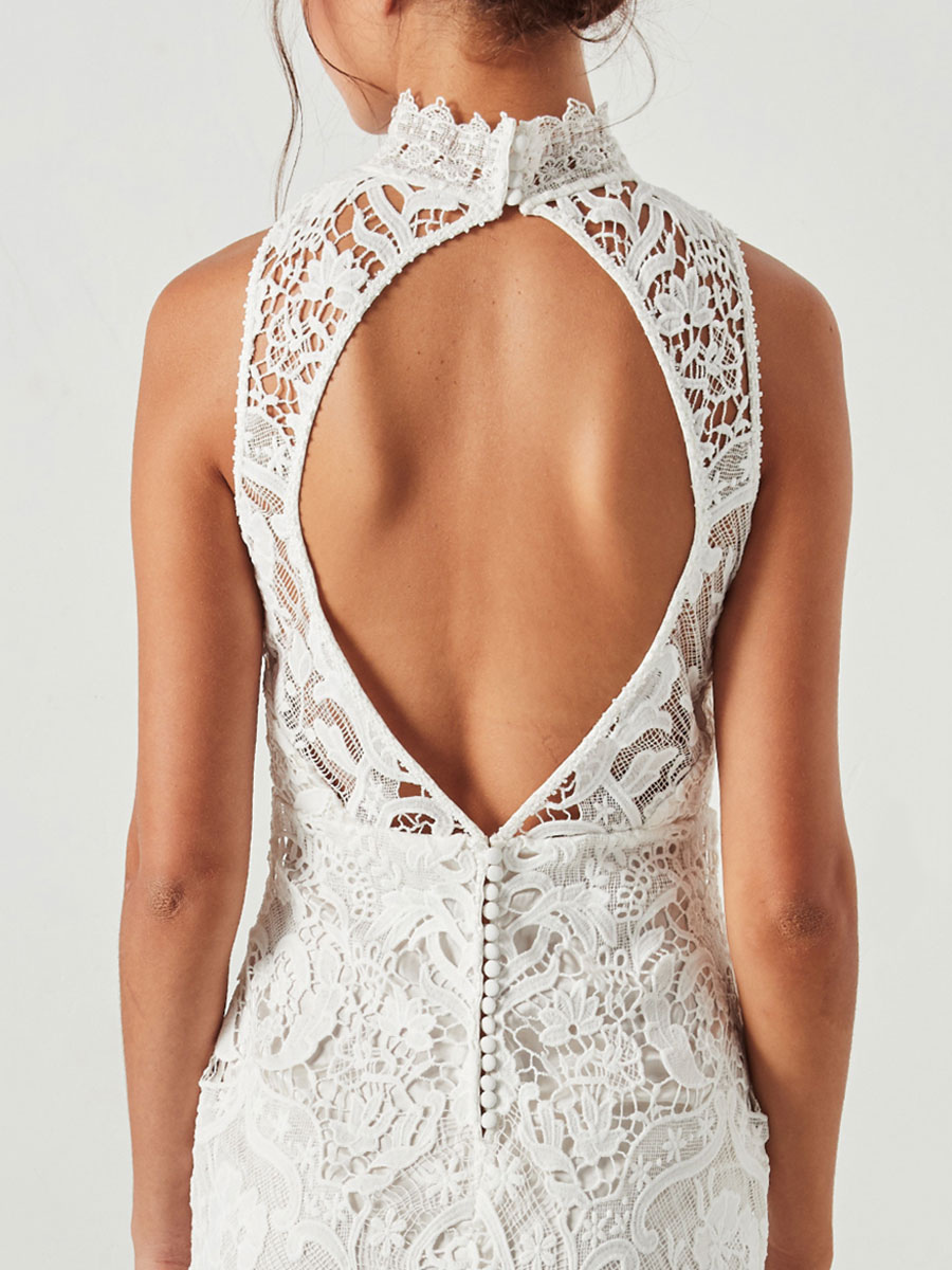 Boho Wedding Dress 2021 Sheath High Neck Sleeveless Floor Length Bridal Gown-newarrivaldress