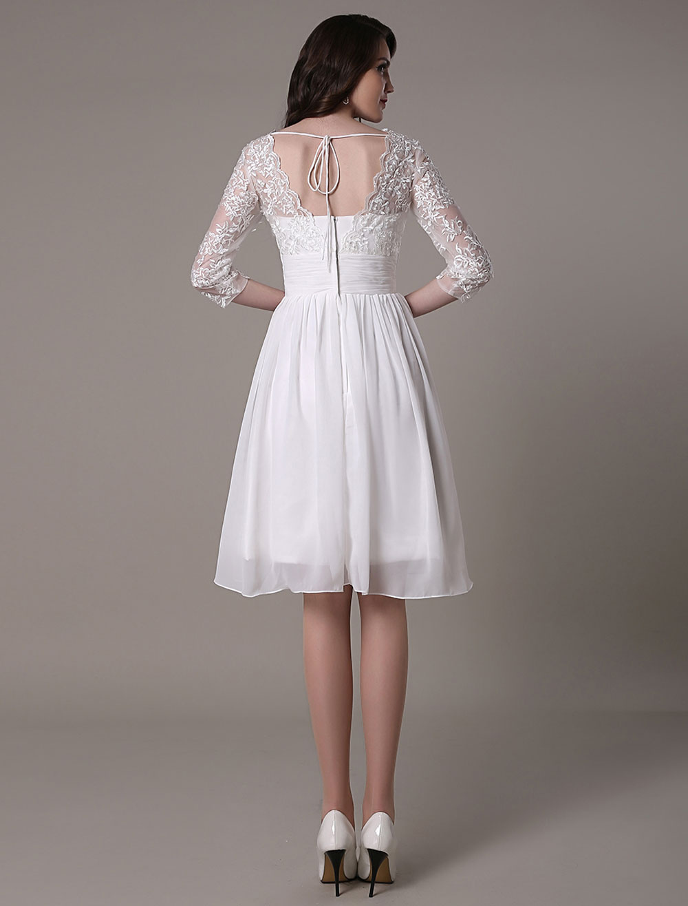 Simple Wedding Dressses Chiffon V Neck Lace A Linepleated Bridal Dress Exclusive-newarrivaldress