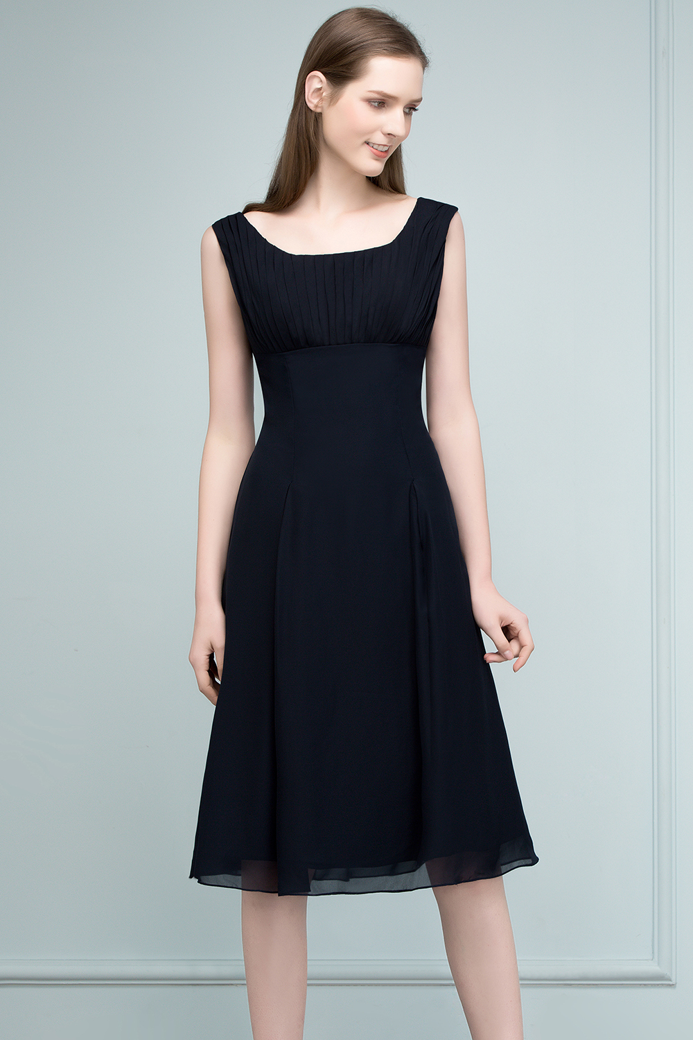 SUZANNE | A-line Tea Length Sleeveless Ruffled Chiffon Bridesmaid Dresses-newarrivaldress