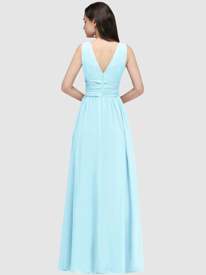 Ruched Chiffon A-line V-Neck Burgundy Evening Dresses