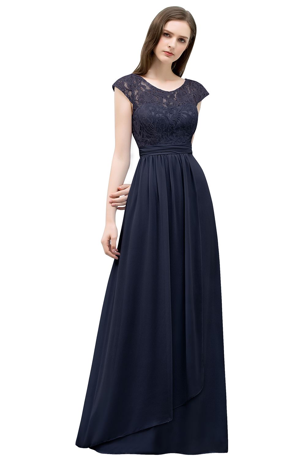 SHIRLEY | A-line Long Cap Sleeves Lace Top Chiffon Bridesmaid Dresses-newarrivaldress