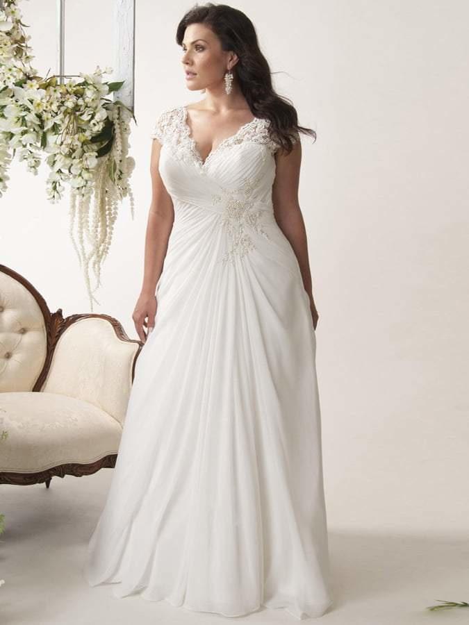 Plus Size Cap Sleeves Chiffon Lace Appliques Garden Aline Wedding Dress-newarrivaldress
