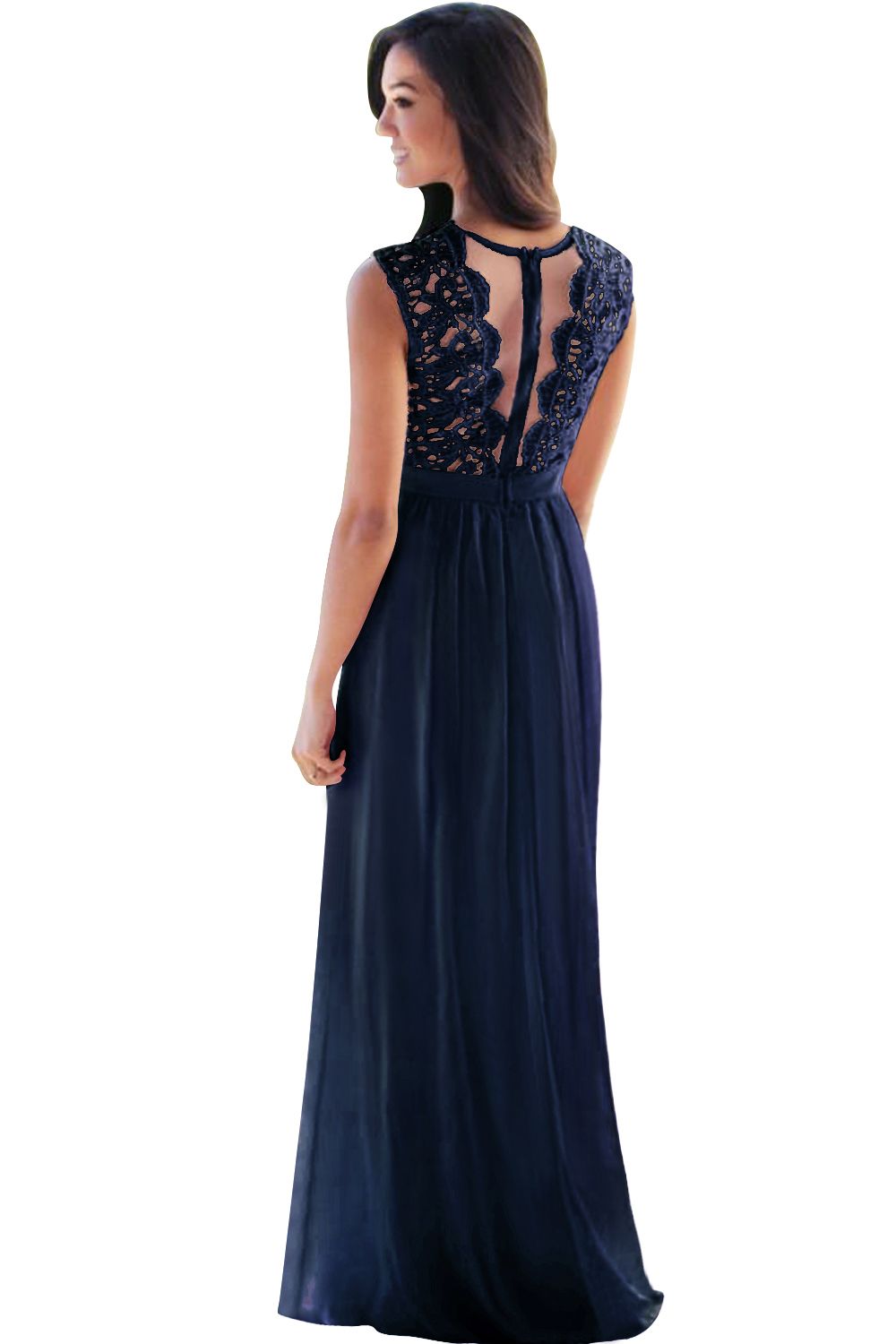 EMELY | Sheath Crew Sleeveless Floor-length Lace Top Chiffon Bridesmaid Dresses-newarrivaldress