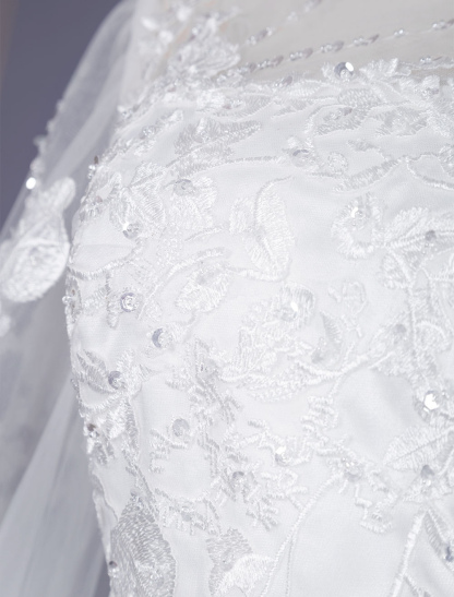 White Simple Wedding Dress Jewel Neck Long Sleeves Lace Tulle Long A-Line Bridal Dresses-newarrivaldress