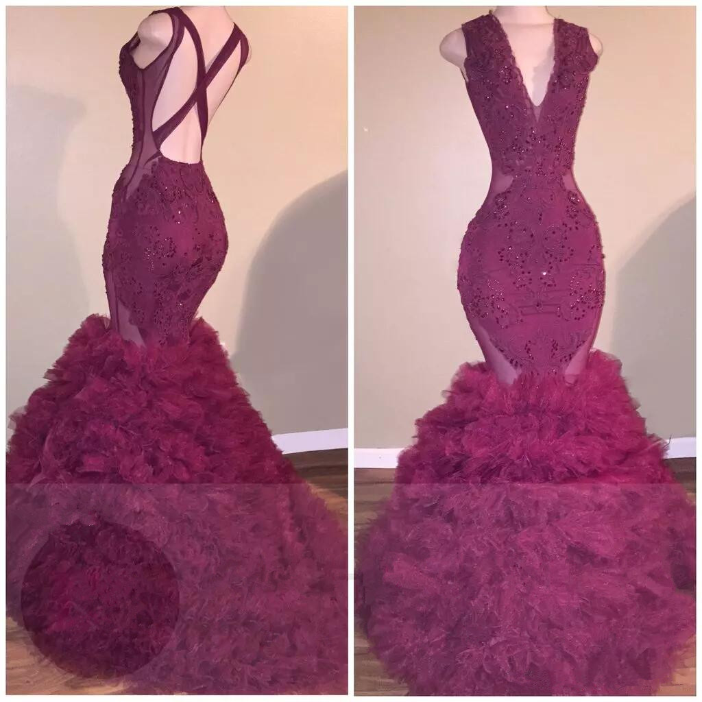 Sleeveless Mermaid Ruffles Long Prom Dresses Plus Size | Criss-cross Applqiues Formal Dresses-newarrivaldress