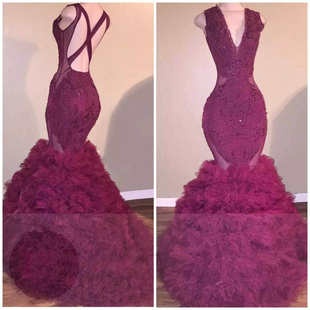 Sleeveless Mermaid Ruffles Long Prom Dresses Plus Size | Criss-cross Applqiues Formal Dresses-newarrivaldress