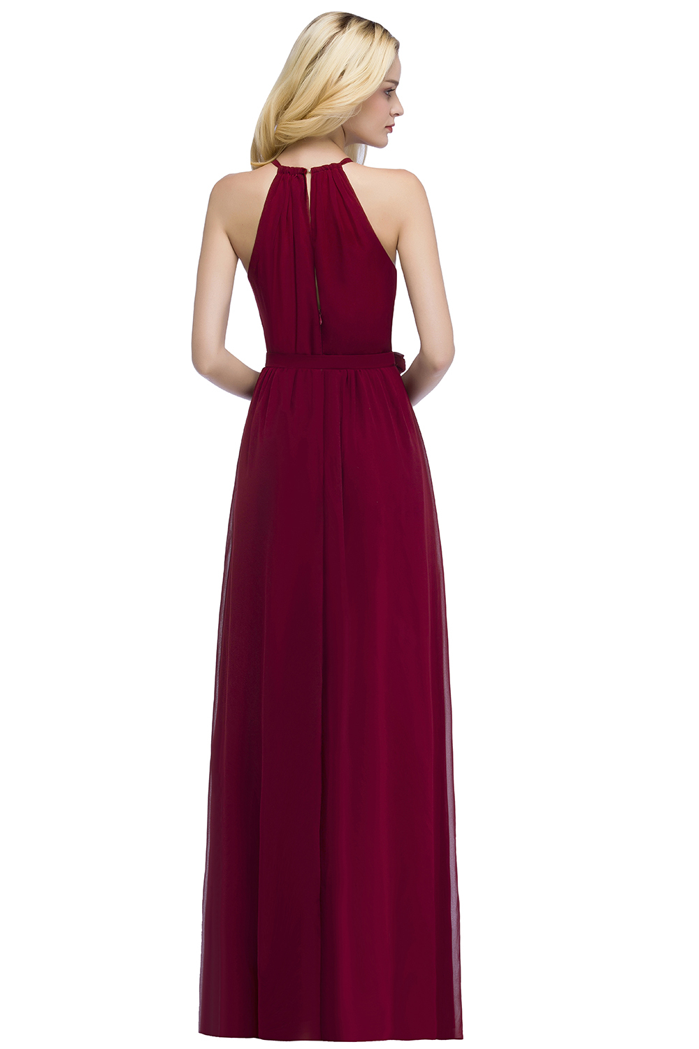 ROSALIND | A-line Halter Floor Length Burgundy Bridesmaid Dresses with Bow Sash-newarrivaldress