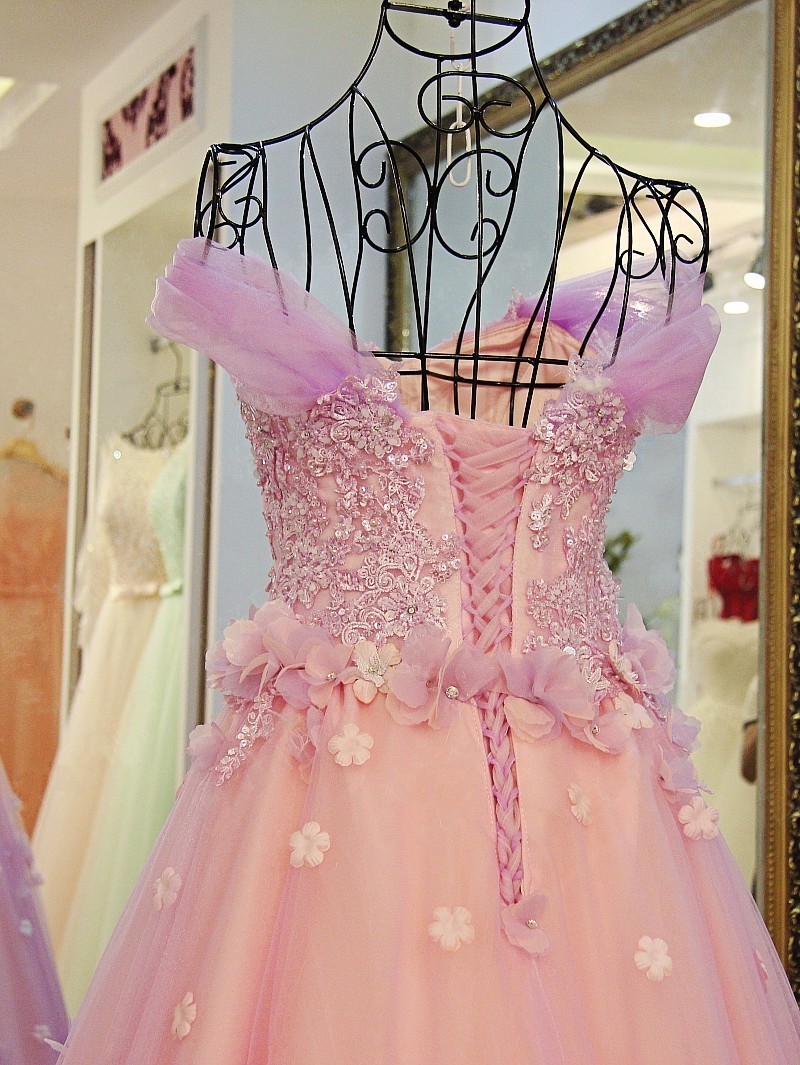 Ball Gown Tulle Off-The-Shoulder Floor-Length Applique Prom Dresses-newarrivaldress